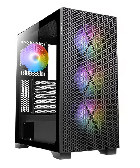 Miditower AzzA HIVE 450M Gaming Gehäuse ohne Netzteil, USB3/Audio, 4x120er RGB-Lüfter, schwarz