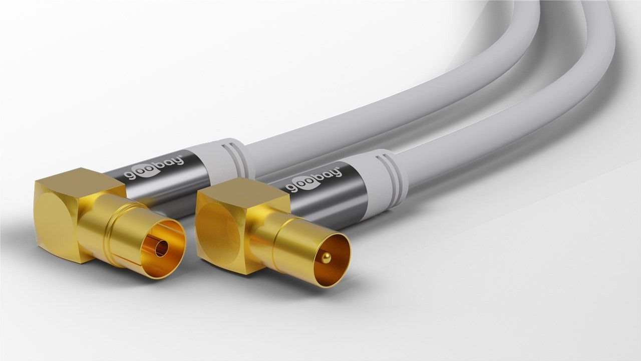 Antennen Anschlusskabel 1 Meter 90° (135 dB typ) Koaxial Stecker/Kupplung 4-fach geschirmt, weiss, High Quality Antennen Anschlusskabel 1 Meter 90° (135 dB typ) Koaxial Stecker/Kupplung 4-fach geschirmt, weiss, High Quality