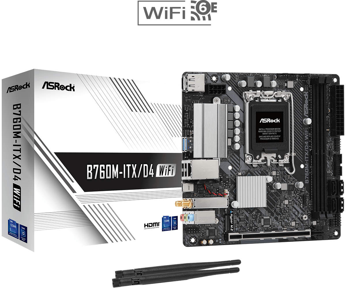 ASRock B760M ITX/D4 WIFI Sockel 1700, 2xDDR4 HDMI / DP / GLAN / WLAN / BT, mini-ITX