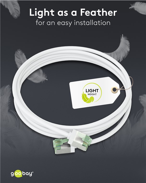 Netzwerk Patchkabel slim 1m weiß Ultraflexibles Cat 8.1 U/FTP, extra kurze Stecker Netzwerk Patchkabel slim 1m weiß Ultraflexibles Cat 8.1 U/FTP, extra kurze Stecker