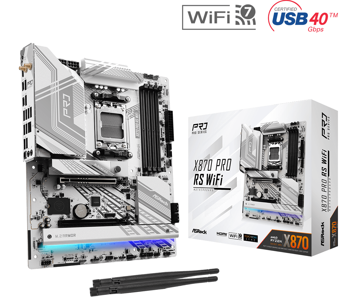 ASRock X870 Pro RS WiFi Sockel AM5, 4xDDR5 3xM.2 / HDMI , ATX ASRock X870 Pro RS WiFi Sockel AM5, 4xDDR5 3xM.2 / HDMI , ATX