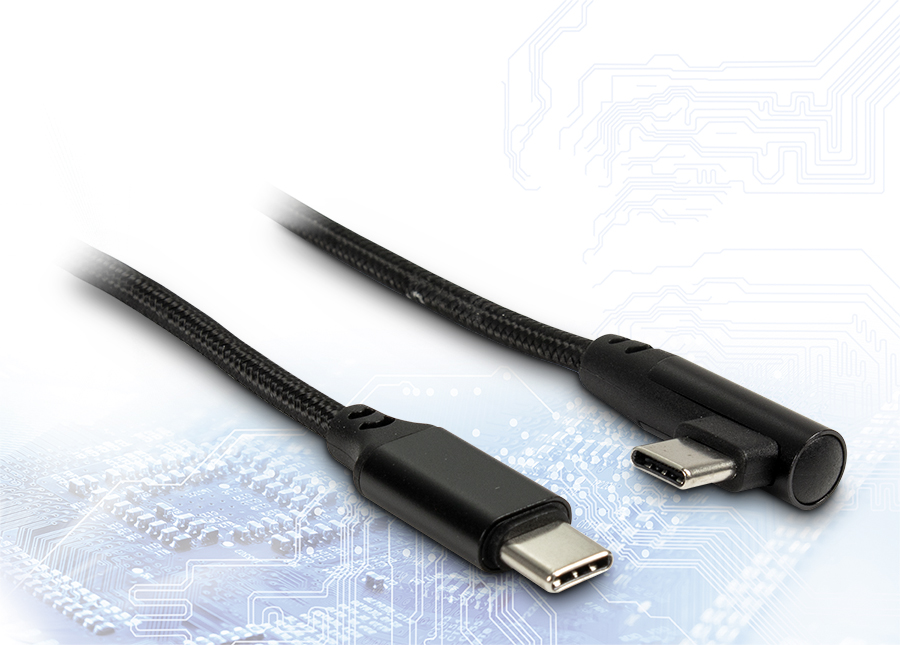 USB C/C Kabel 1,0 M. - USB Typ C-Stecker > USB Typ C-Stecker 90°, schwarz