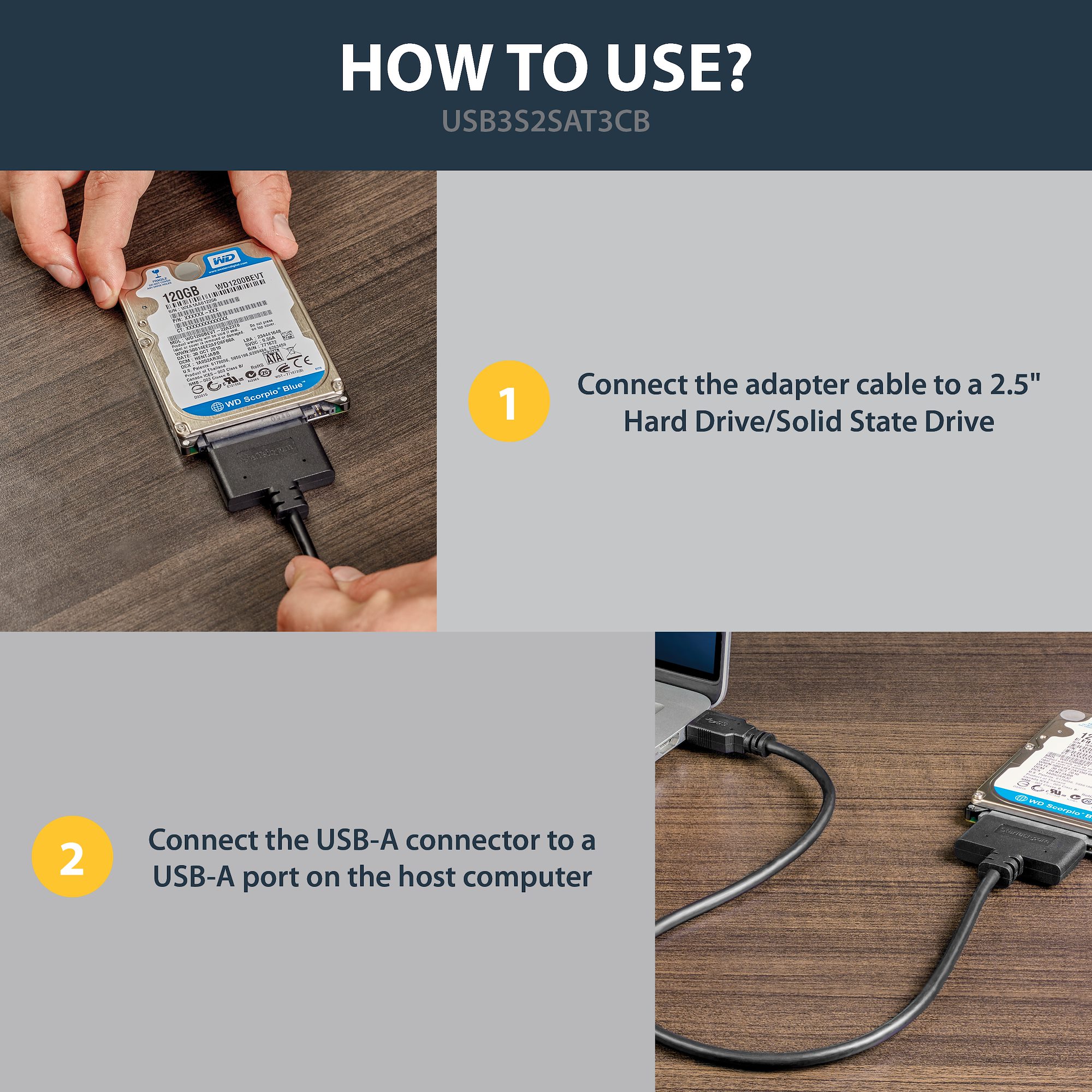 STARTECH.COM USB3.0 to 2.5in SATA III Hard Drive Adapter Cable w/ UASP SATA to USB3.0 Converter for SSD/HDD Hard Drive Adapter Cable