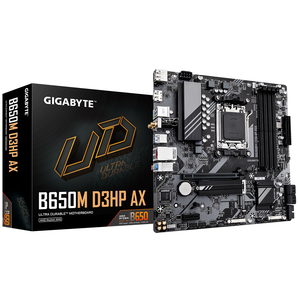 Gigabyte B650M D3HP AX Sockel AM5, 4xDDR5 WiFi / HDMI / 2xDP / M.2, mATX Gigabyte B650M D3HP AX Sockel AM5, 4xDDR5 WiFi / HDMI / 2xDP / M.2, mATX