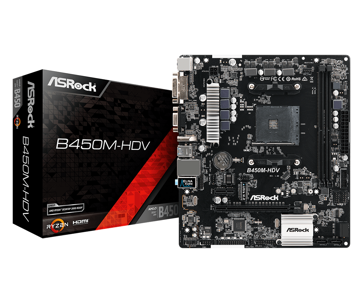 ASRock B450M HDV Sockel AM4, 2xDDR4 HDMI / DVI / VGA, µATX ASRock B450M HDV Sockel AM4, 2xDDR4 HDMI / DVI / VGA, µATX