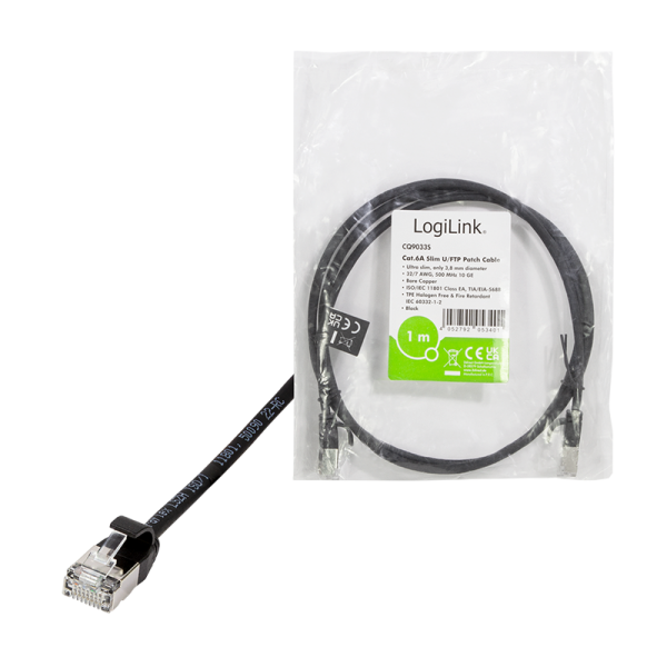 Netzwerk Patchkabel SlimLine 2m, schwarz Cat.6A U/FTP 2xRJ45 Stecker Netzwerk Patchkabel SlimLine 2m, schwarz Cat.6A U/FTP 2xRJ45 Stecker