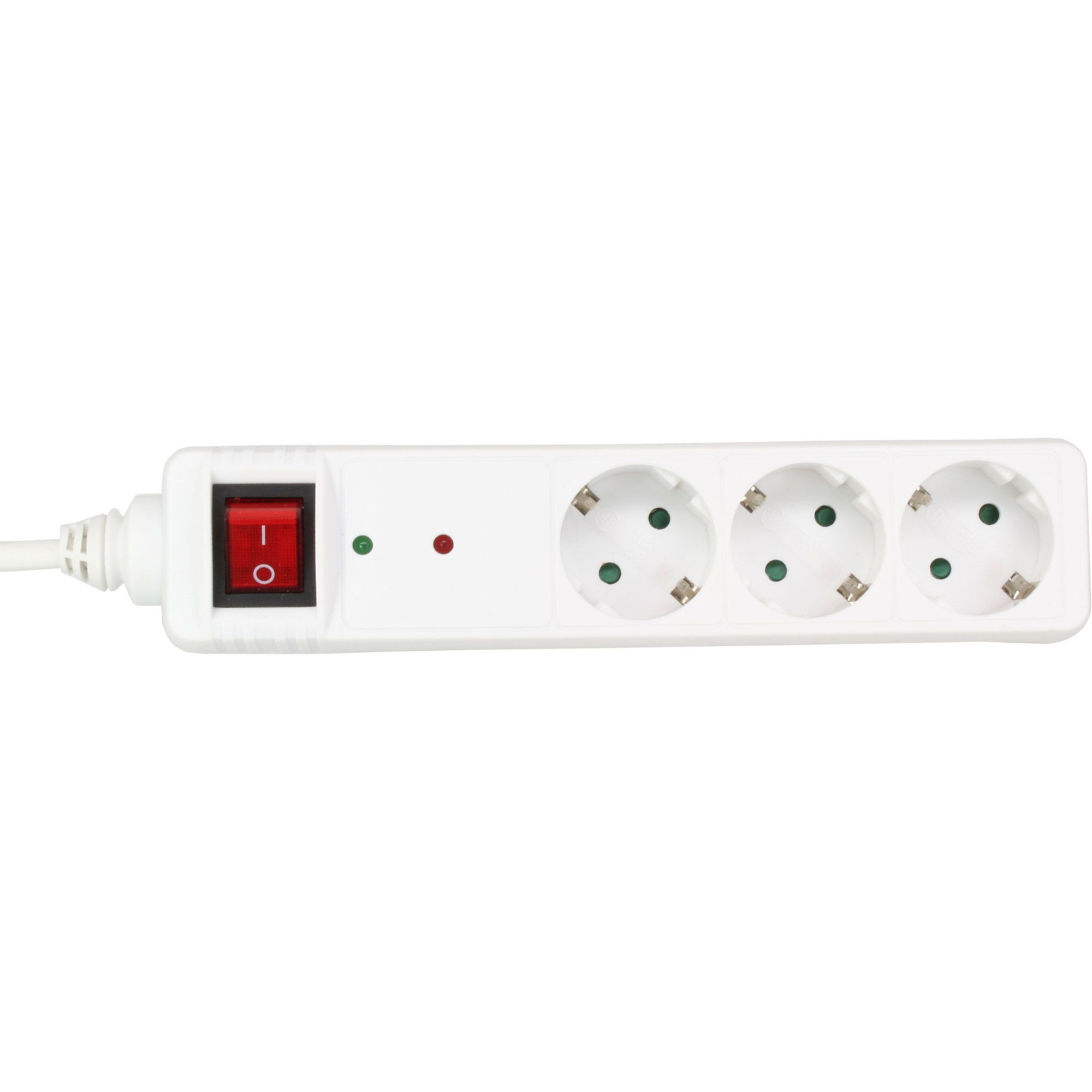 Steckdosenleiste 3-fach 230V  1x Schuko Stecker/3x Schuko Buchse, mit Ü-Schutz und Schalter, 1.5 Meter, weiss