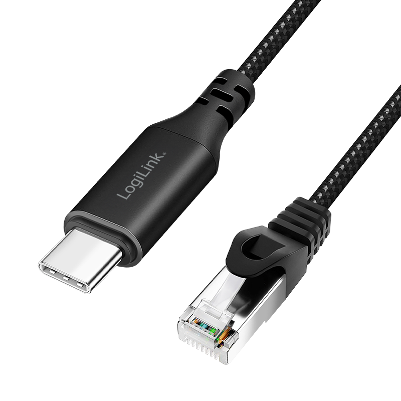 USB-C / RJ45 Netzwerkkabel  1M, USB 3.2 Type-C St. zu RJ45-St, 1 Gbps, active, schwarz/grau