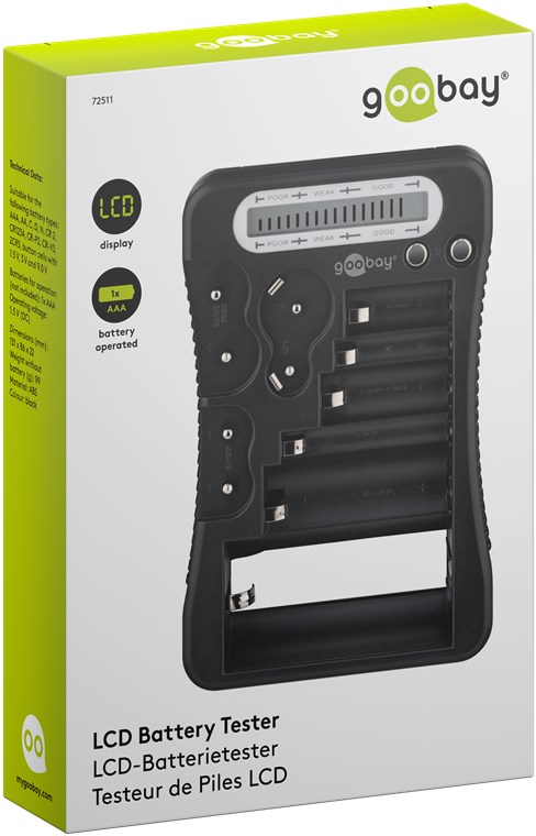LCD-Batterietester für Standard- und Fotobatterien sowie alle gängigen Knopfzellen