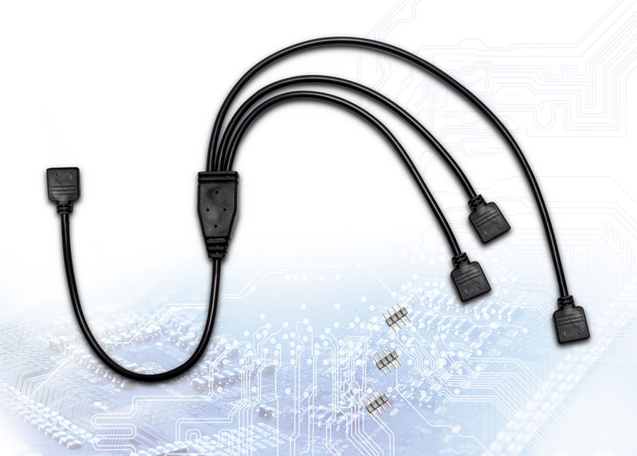 Strom-Y-Kabel für RGB Lüfter / LED´s RGB 4-pol. Stecker / 3x RGB 4-pol. Buchse, 15/15/25cm Strom-Y-Kabel für RGB Lüfter / LED´s RGB 4-pol. Stecker / 3x RGB 4-pol. Buchse, 15/15/25cm