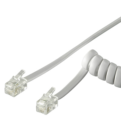 Telefonhörer-Spiralkabel  2x WES-Stecker RJ10 4P4C, 4 Meter, weiss