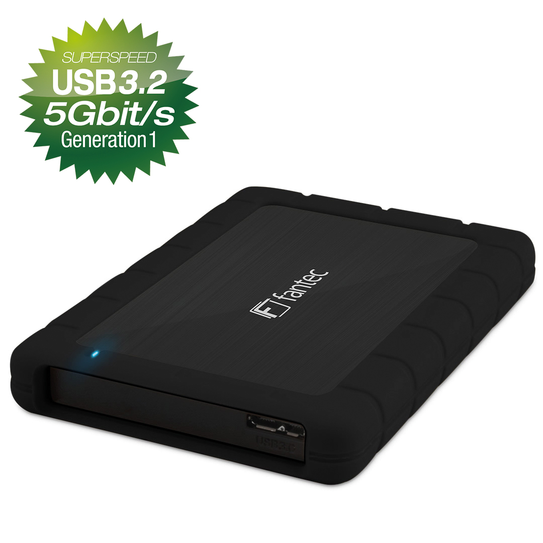 Fantec AluPro U3 USB 3.2 Gehäuse für 2.5" SATA HDD's, Aluminium + Schutzhülle, schwarz