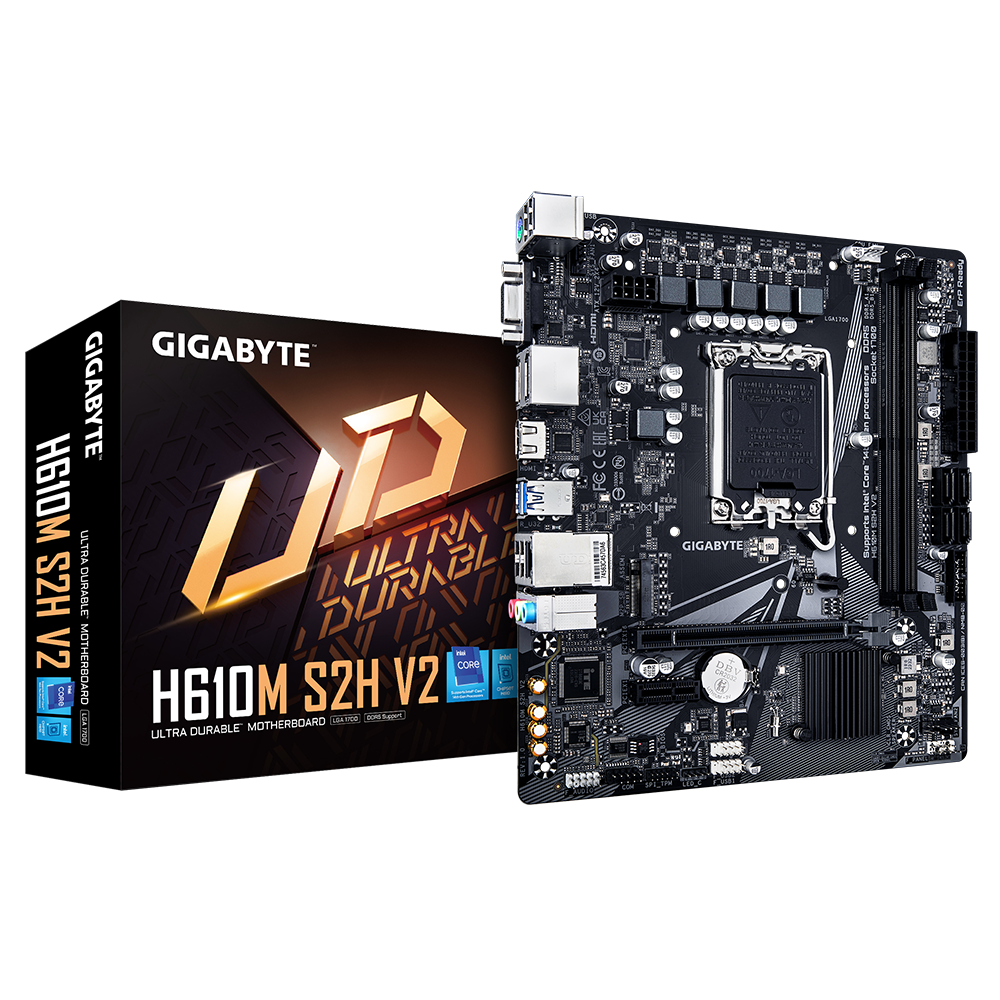 Gigabyte H610M S2H V2 Sockel 1700, 2xDDR5 HDMI / 2xDP / VGA / M.2 / mATX Gigabyte H610M S2H V2 Sockel 1700, 2xDDR5 HDMI / 2xDP / VGA / M.2 / mATX