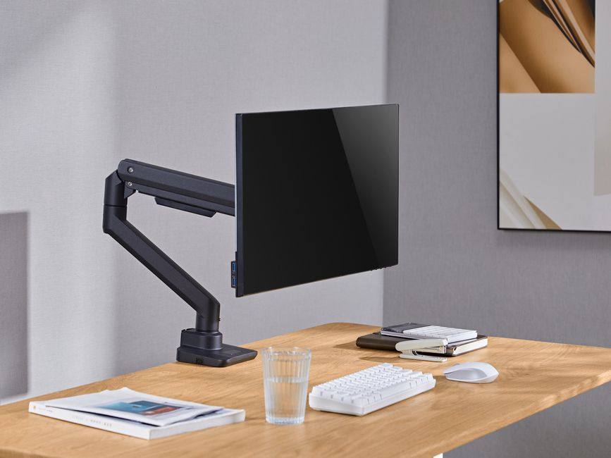 Tischhalterung mit Gasdruckfeder für 1x TV-/TFT-Displays 33-120cm bis 20kg, VESA 75/100mm, schwarz