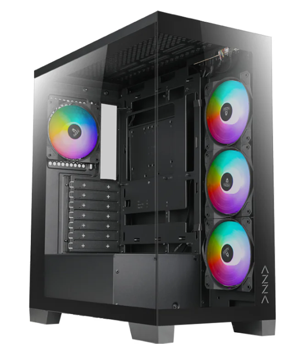 Miditower AzzA Cove 570B Gaming Gehäuse ohne Netzteil, USBC/Audio, 4x ARGB-Lüfter, schwarz Miditower AzzA Cove 570B Gaming Gehäuse ohne Netzteil, USBC/Audio, 4x ARGB-Lüfter, schwarz