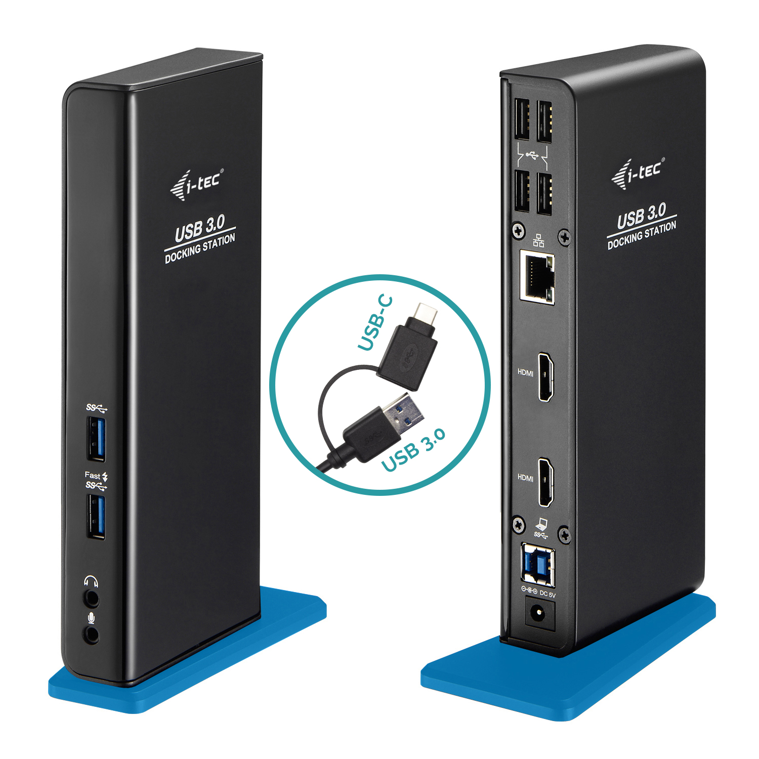 I-TEC USB 3.0/USB-C Dual HDMI Docking Station 2x HDMI 1x GLAN 2x USB 3.0 4x USB 2.0 1x Audio 1x Mic USB 3.0 Kabel mit USB-C adapter I-TEC USB 3.0/USB-C Dual HDMI Docking Station 2x HDMI 1x GLAN 2x USB 3.0 4x USB 2.0 1x Audio 1x Mic USB 3.0 Kabel mit USB-C adapter