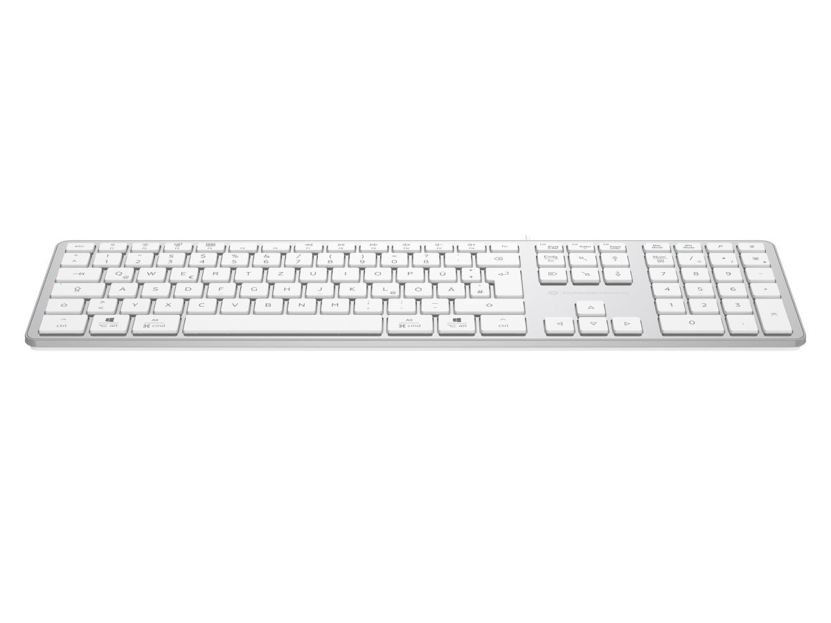 Conceptronic Tastatur slim USB-A/USB-C deutsch, silber/weiss
