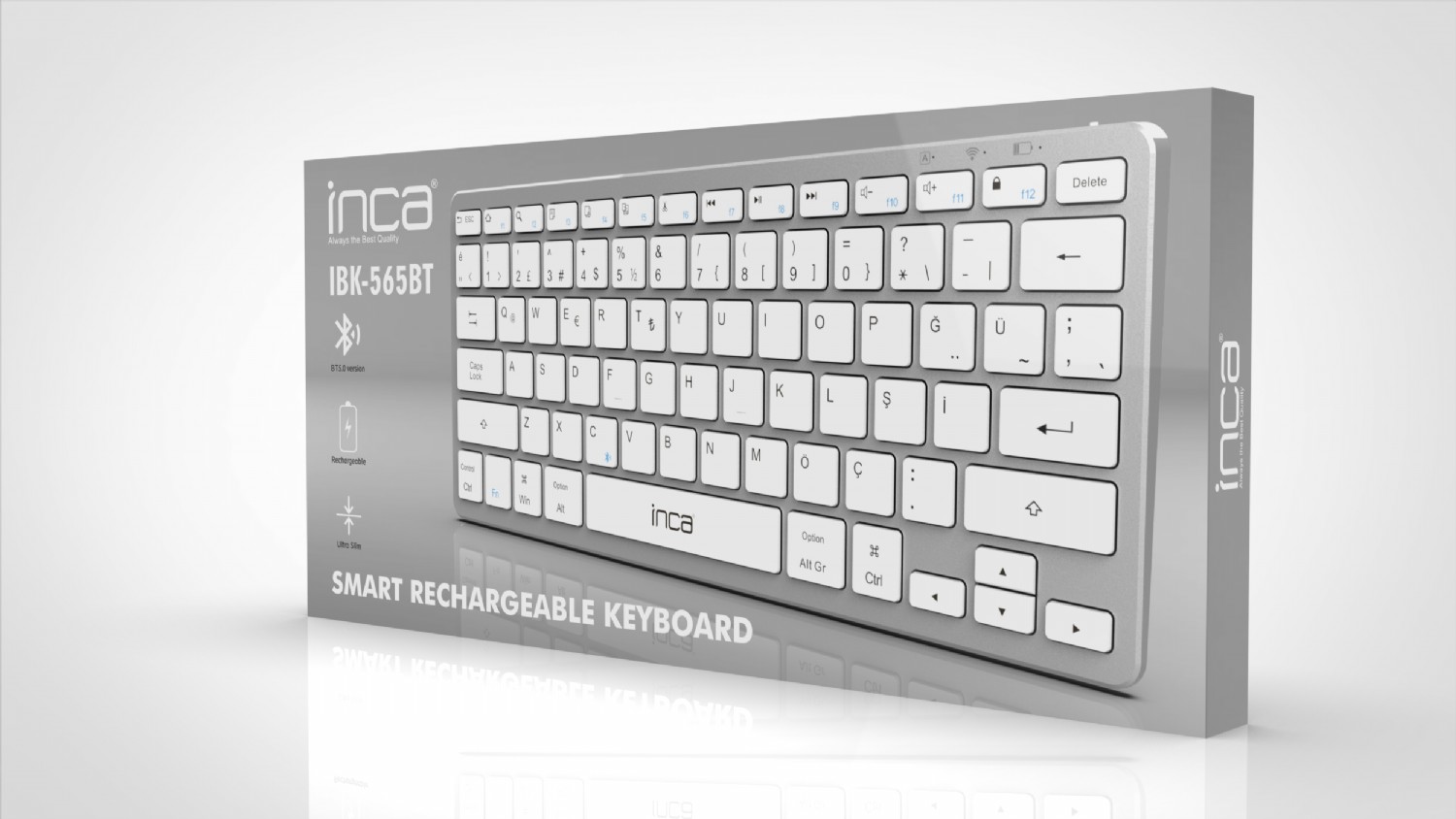 INCA Tastatur IBK-565BT, Bluetooth, 5.0 Smart, Silber INCA Tastatur IBK-565BT, Bluetooth, 5.0 Smart, Silber