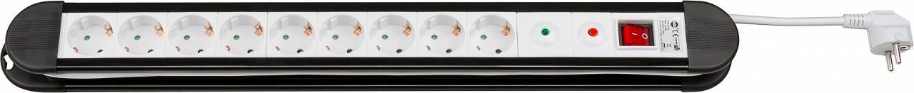 Steckdosenleiste 9-fach 230V 1x Schuko Stecker/9x Schuko Buchse, mit Blitzschutz und Schalter, 1.4 Meter, weiss/schwarz Steckdosenleiste 9-fach 230V 1x Schuko Stecker/9x Schuko Buchse, mit Blitzschutz und Schalter, 1.4 Meter, weiss/schwarz