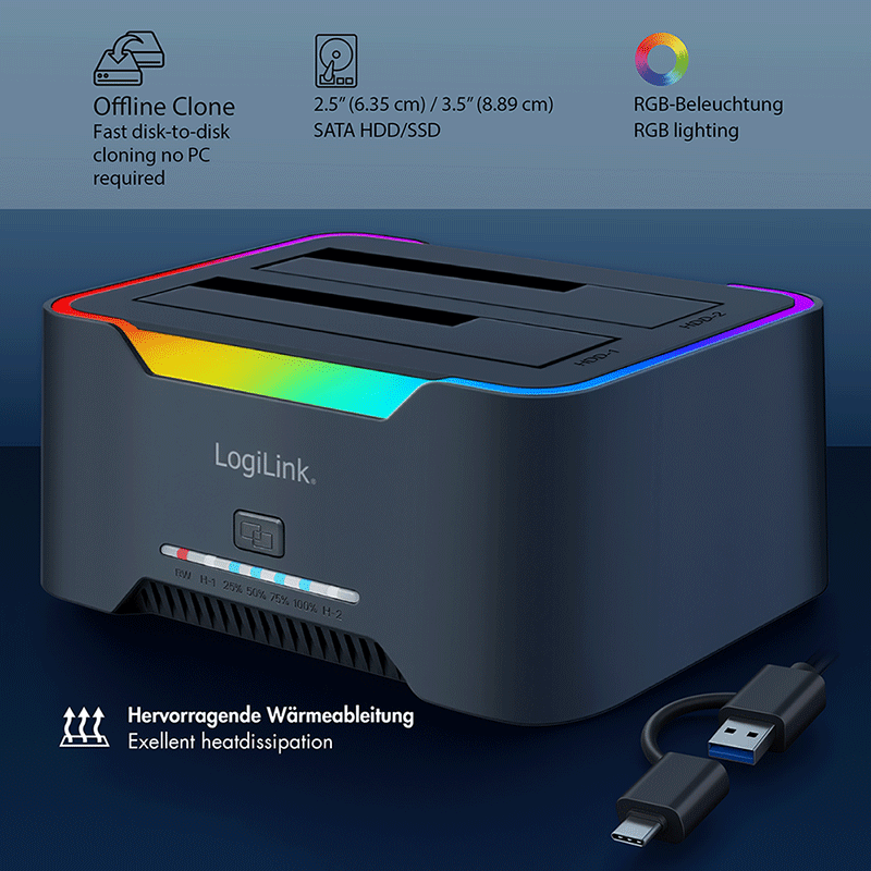 Logilink Docking- &amp; Klonstation  2,5" &amp; 3,5" SATA, USB3.2 Type A + C