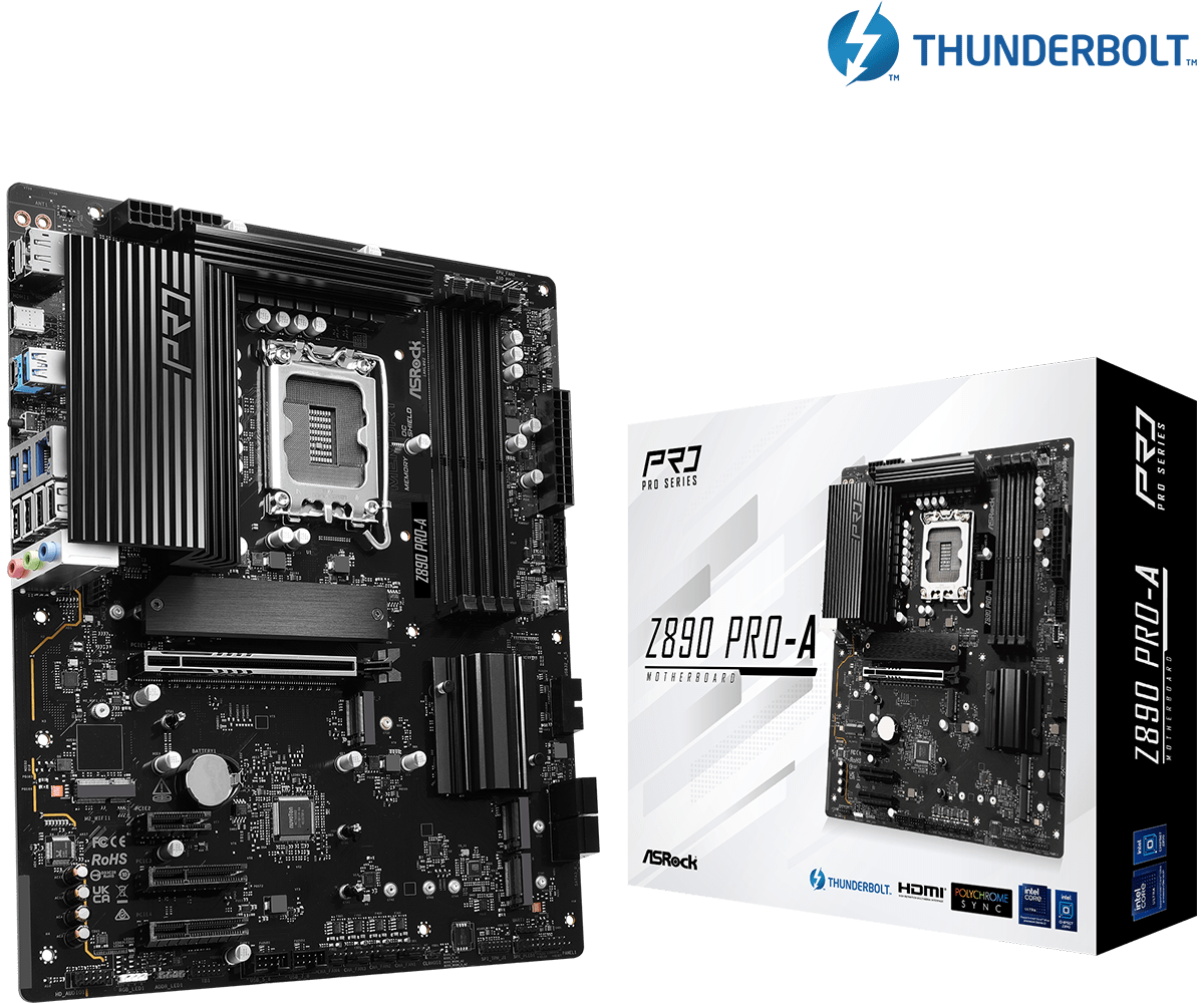 ASRock Z890 Pro-A Sockel 1851, 4xDDR5 HDMI / DP / TB / 4x M.2 / ATX ASRock Z890 Pro-A Sockel 1851, 4xDDR5 HDMI / DP / TB / 4x M.2 / ATX