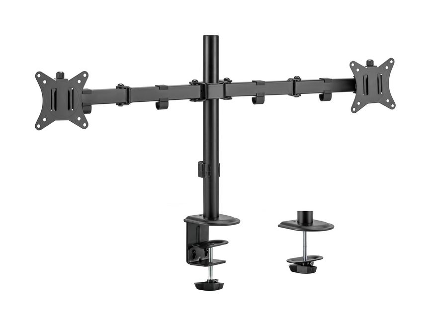 Tischhalterung neig- / schwenkbar für 2x TV-/TFT-Displays 33-68cm bis 2x 9kg, VESA 75/100mm, schwarz Tischhalterung neig- / schwenkbar für 2x TV-/TFT-Displays 33-68cm bis 2x 9kg, VESA 75/100mm, schwarz