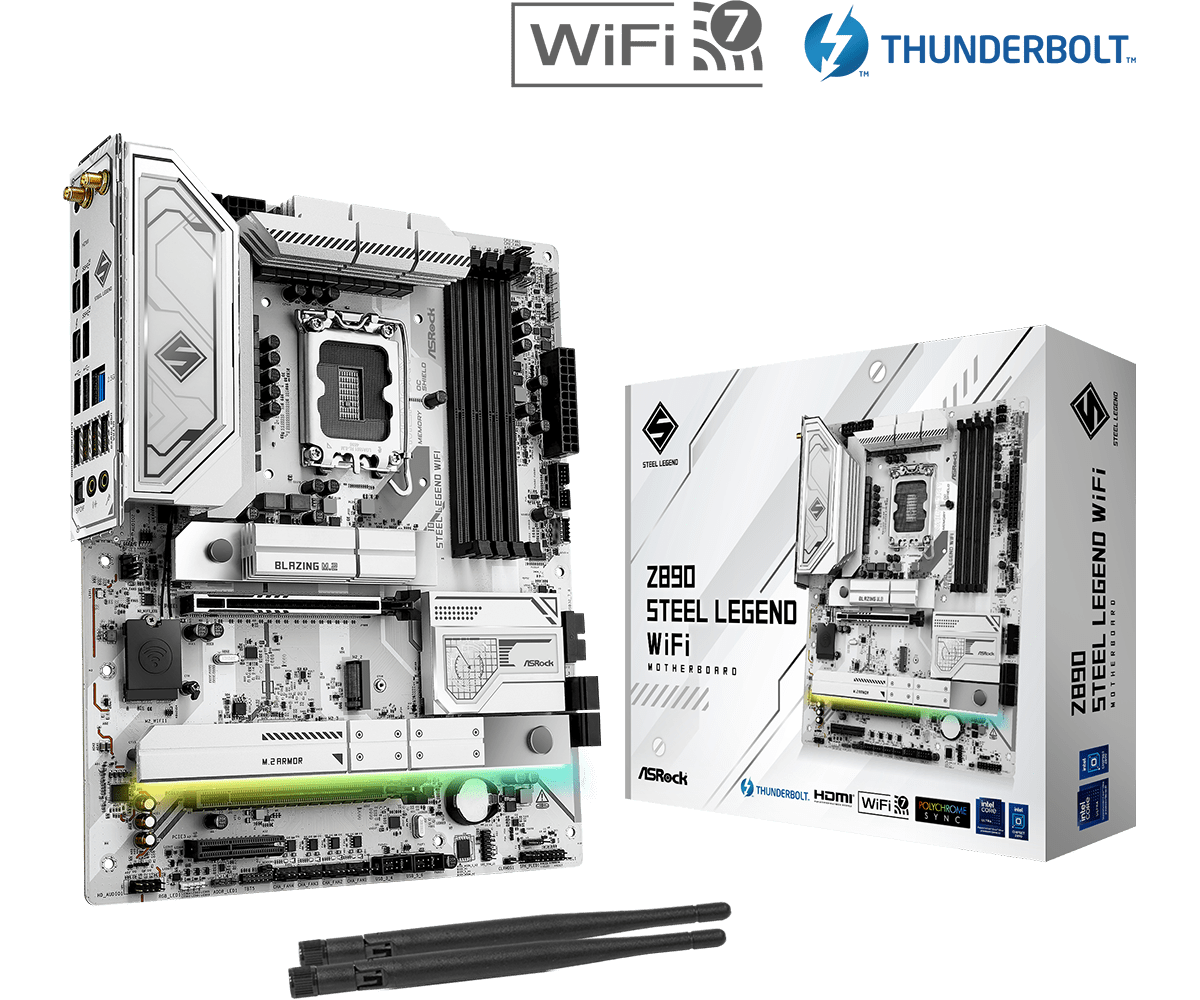 ASRock Z890 Steel Legend WiFi Sockel 1851, 4xDDR5 HDMI / 2xTB / 4x M.2 / ATX ASRock Z890 Steel Legend WiFi Sockel 1851, 4xDDR5 HDMI / 2xTB / 4x M.2 / ATX