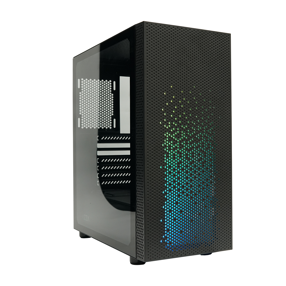 Miditower AzzA Celesta 340F Gaming Gehäuse ohne Netzteil, USB3/Audio, 2x RGB-Lüfter, schwarz Miditower AzzA Celesta 340F Gaming Gehäuse ohne Netzteil, USB3/Audio, 2x RGB-Lüfter, schwarz
