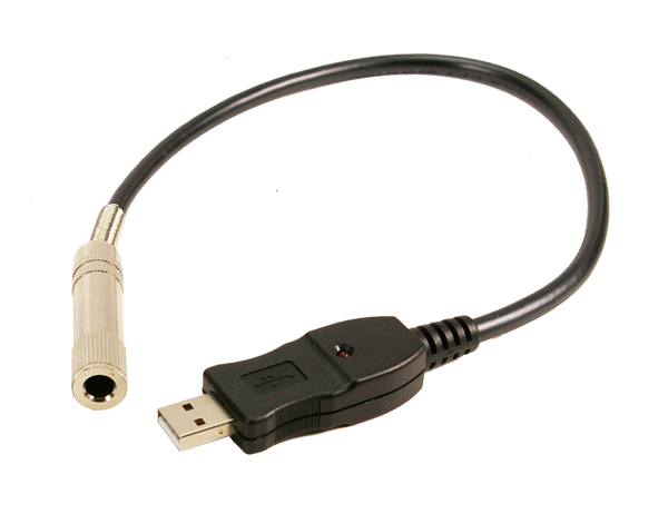 USB 2.0 - Audio Adapter Konverter  1x USB-A Stecker / 1x Klinkenbuchse 6.3mm mono, ca. 40cm, für Gitarren &amp; Bässe