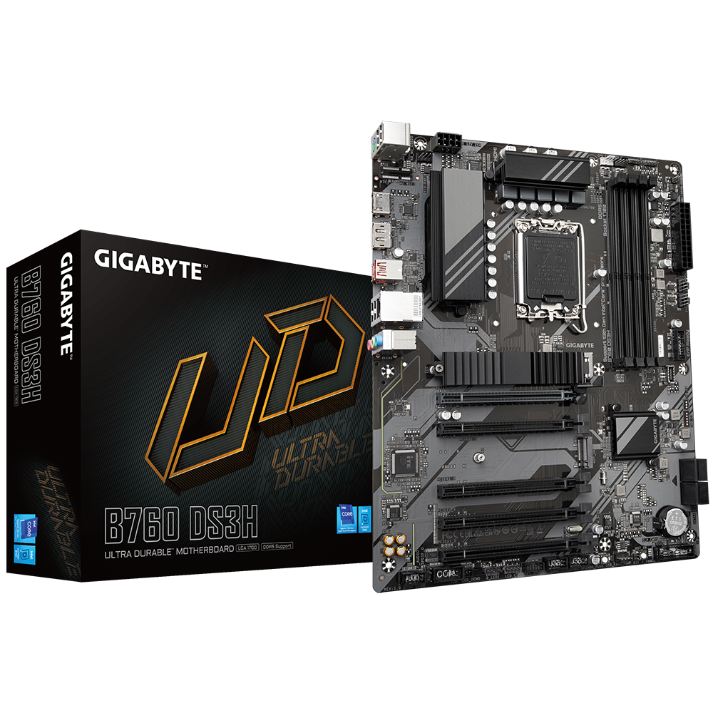 Gigabyte B760 DS3H Sockel 1700, 4xDDR5 HDMI / DP / 2x M.2 / ATX Gigabyte B760 DS3H Sockel 1700, 4xDDR5 HDMI / DP / 2x M.2 / ATX