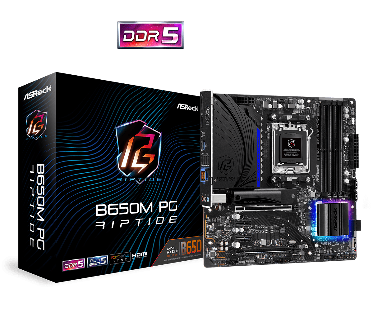 ASRock B650M PG Riptide Sockel AM5, 4xDDR5 M.2 / HDMI / DP, µATX ASRock B650M PG Riptide Sockel AM5, 4xDDR5 M.2 / HDMI / DP, µATX