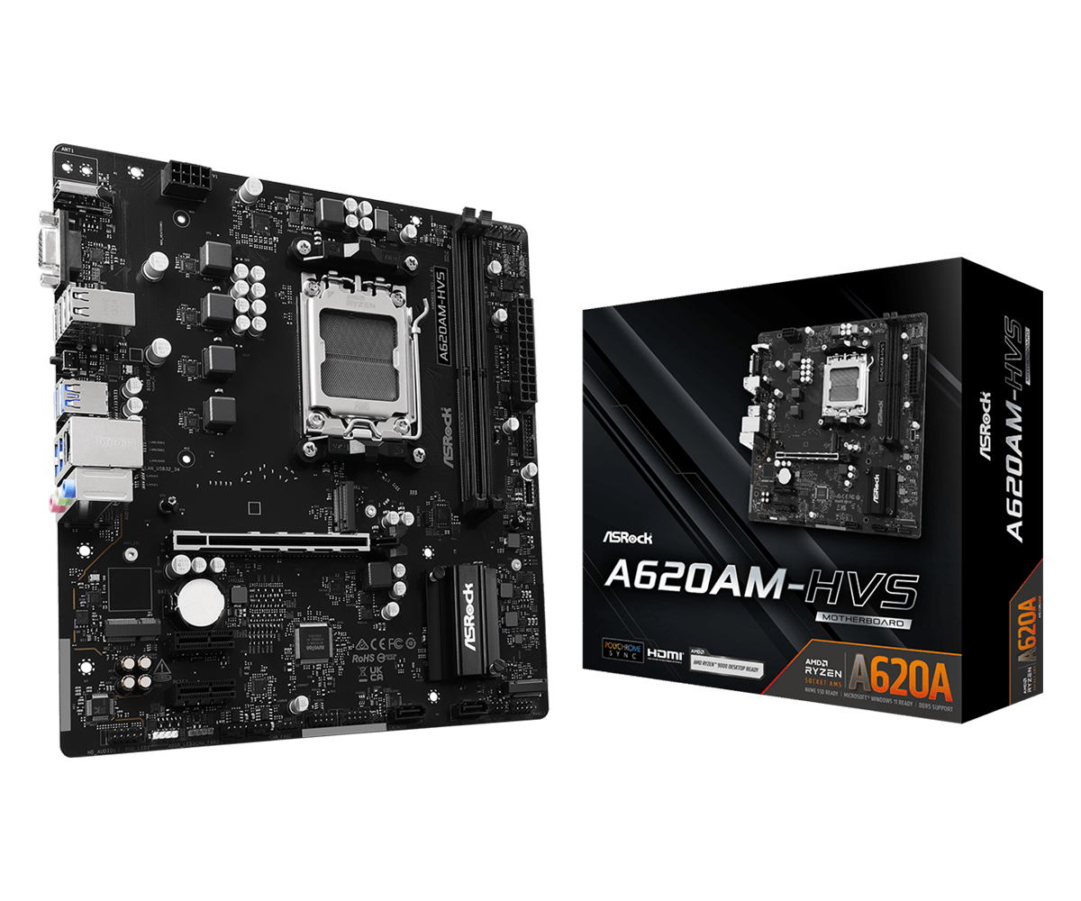 ASRock A620AM-HVS  Sockel AM5, 2xDDR5  2xM.2 / HDMI / D-SUB, µATX