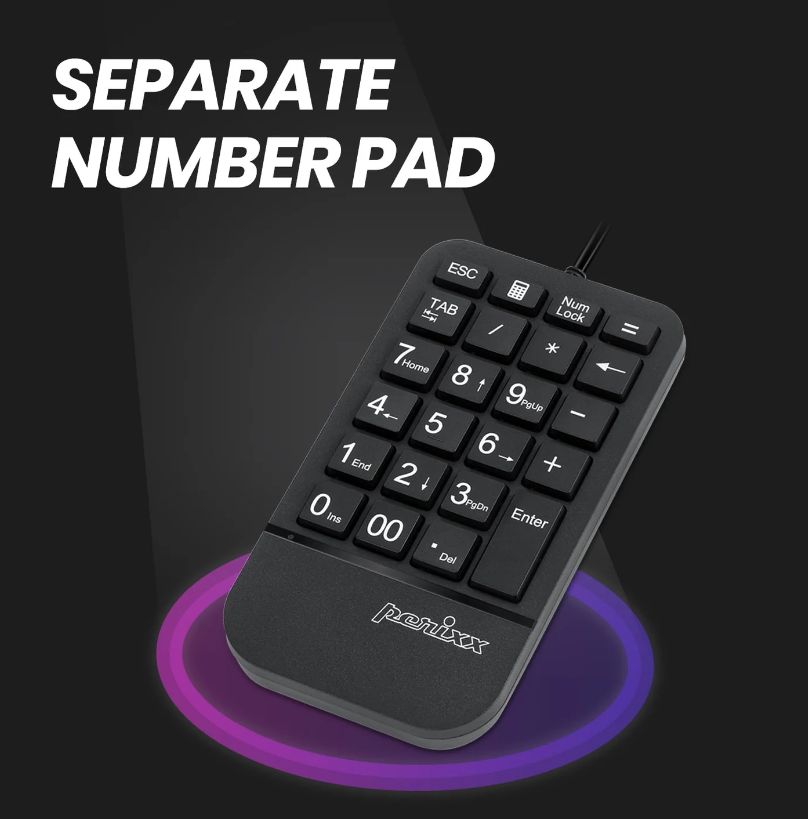 Perixx PERIDUO-606 DE, Kabellose kompakte ergonomische Tastatur, Maus und Ziffernblock, schwarz