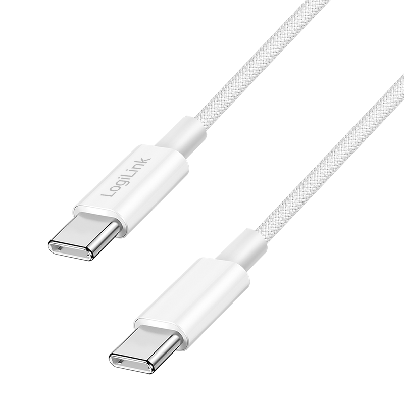 USB C/C Kabel 1,0 M. - USB Typ C-Stecker > USB Typ C-Stecker, weiss Textil