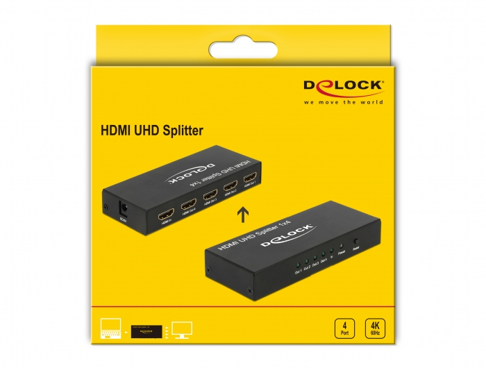 Delock HDMI UHD Splitter 1 x HDMI in > 4 x HDMI out 4K - Video-/Audio-Splitter - 4 Anschlüsse