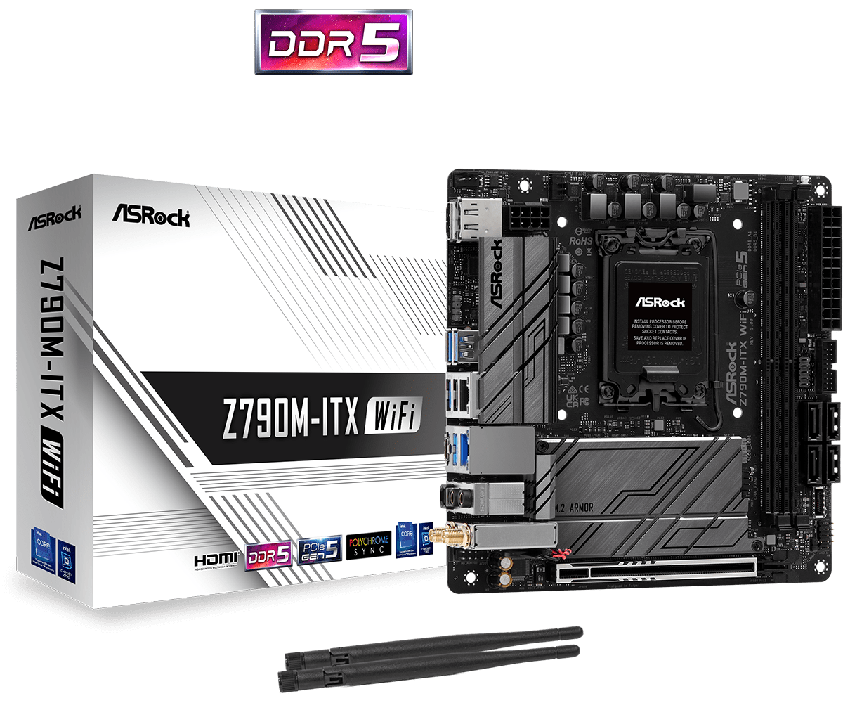 ASRock Z790M-ITX WiFi Sockel 1700, 2xDDR5 HDMI / DP / GLAN / WLAN / BT, mini-ITX ASRock Z790M-ITX WiFi Sockel 1700, 2xDDR5 HDMI / DP / GLAN / WLAN / BT, mini-ITX
