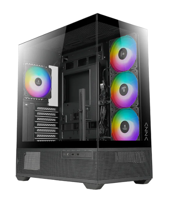 Miditower AzzA Tiara 501B Gaming Gehäuse ohne Netzteil, USB3/Audio, 4x ARGB-Lüfter, schwarz Miditower AzzA Tiara 501B Gaming Gehäuse ohne Netzteil, USB3/Audio, 4x ARGB-Lüfter, schwarz