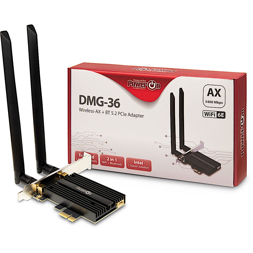Inter-Tech DMG-36 WLAN (WiFi 6+) + BT 5.2 Adapter 5400 Mbps PCIe Inter-Tech DMG-36 WLAN (WiFi 6+) + BT 5.2 Adapter 5400 Mbps PCIe