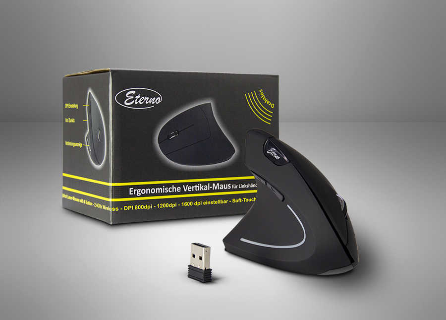 Eterno KM-206R ergonomische Vertikal-Maus für Rechtshänder, wireless schwarz Eterno KM-206R ergonomische Vertikal-Maus für Rechtshänder, wireless schwarz