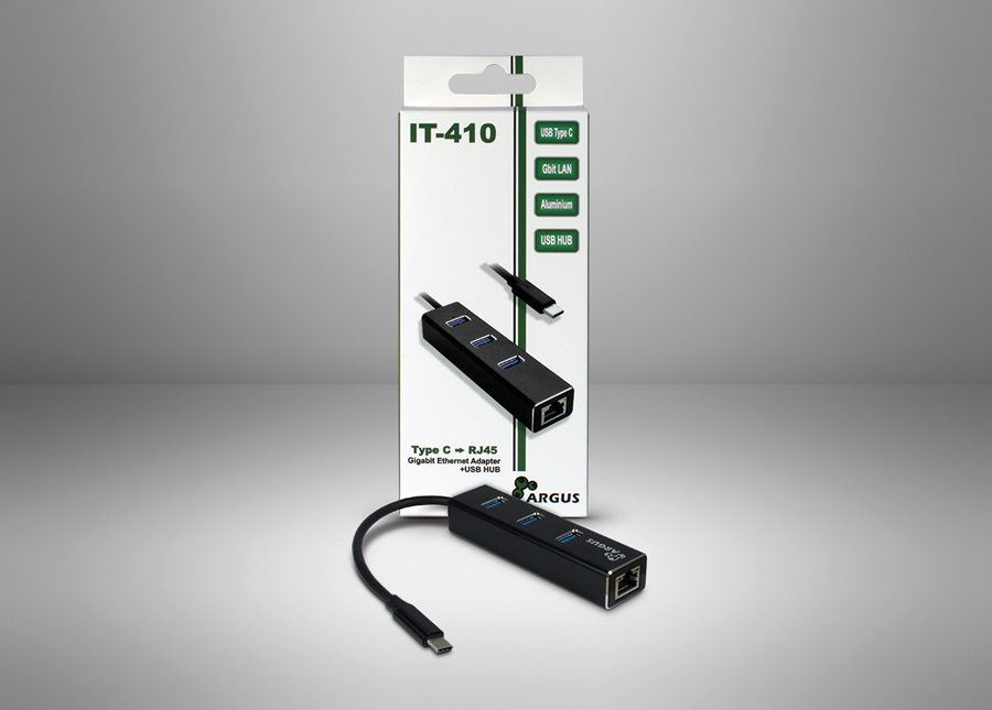 USB C Hub 3-Port + RJ45 - USB 3.1 Typ C-Stecker > 3x USB 3.0 A-Buchse + RJ45 Buchse, schwarz