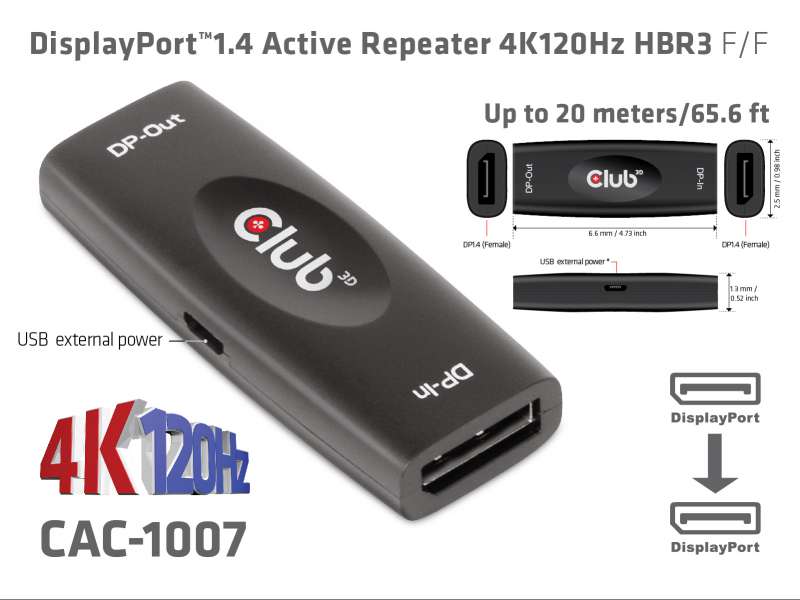 Club3D Repeater DisplayPort 1.4 > DisplayPort 1.4 akt. Bu/Bu retail Club3D Repeater DisplayPort 1.4 > DisplayPort 1.4 akt. Bu/Bu retail