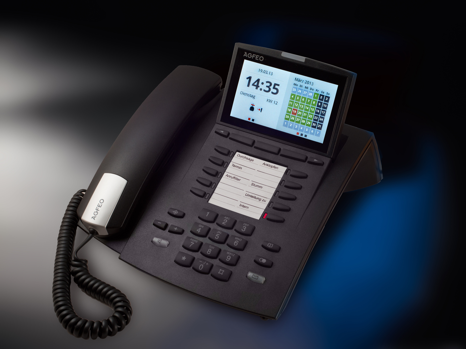 AGFEO ST 45 Systemtelefon mit Farbdisplay Soft-Keys Steckplatz für A-Modul 42 und BT-Modul 40 integriertes Busylight, schwarz AGFEO ST 45 Systemtelefon mit Farbdisplay Soft-Keys Steckplatz für A-Modul 42 und BT-Modul 40 integriertes Busylight, schwarz