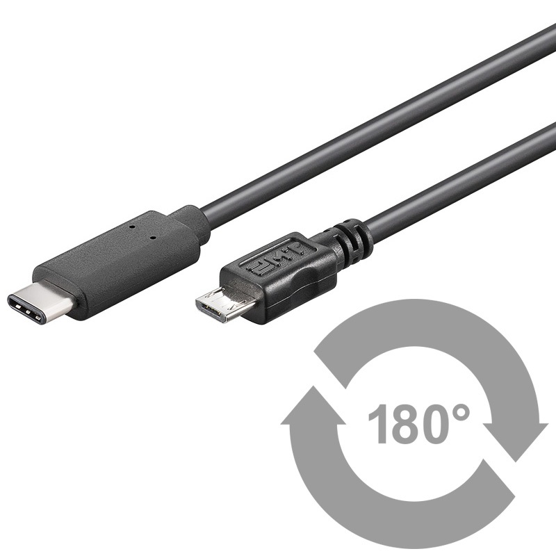 USB C/Micro-B Kabel 0,6 M. - USB Typ C-Stecker > USB 2.0 Micro-B-Stecker (Handy), schwarz USB C/Micro-B Kabel 0,6 M. - USB Typ C-Stecker > USB 2.0 Micro-B-Stecker (Handy), schwarz