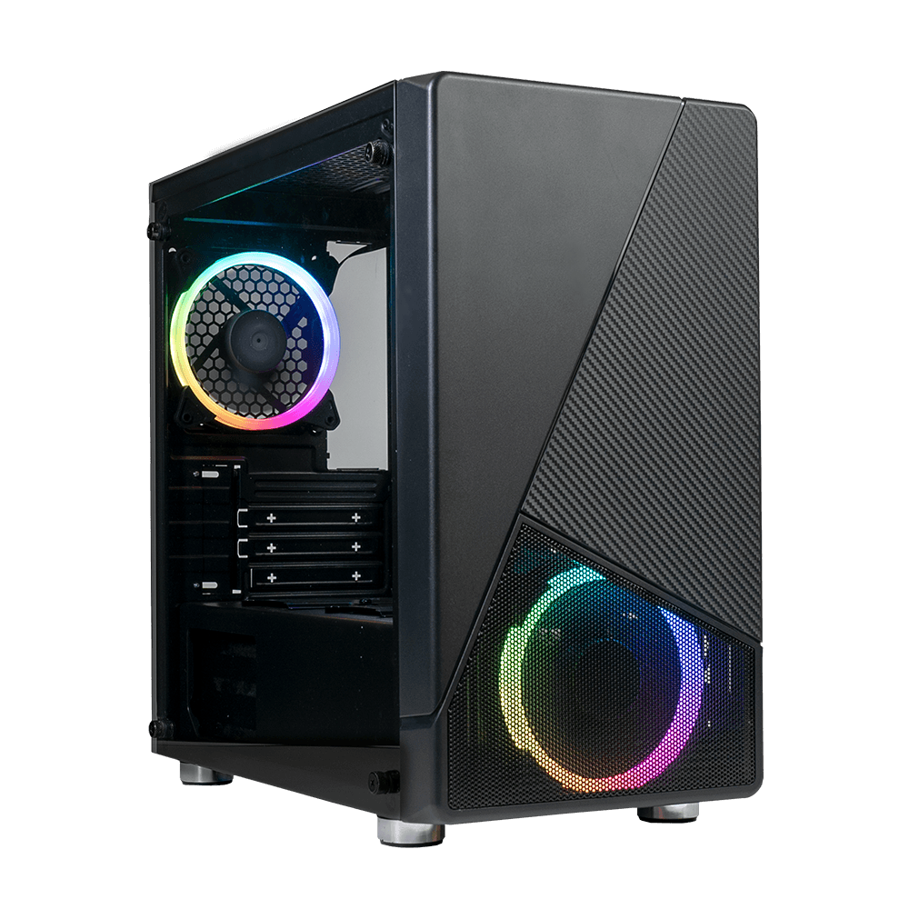 Minitower AzzA Noir 130 Gaming Gehäuse ohne Netzteil, USB3/Audio, 2x120er RGB-Lüfter, schwarz