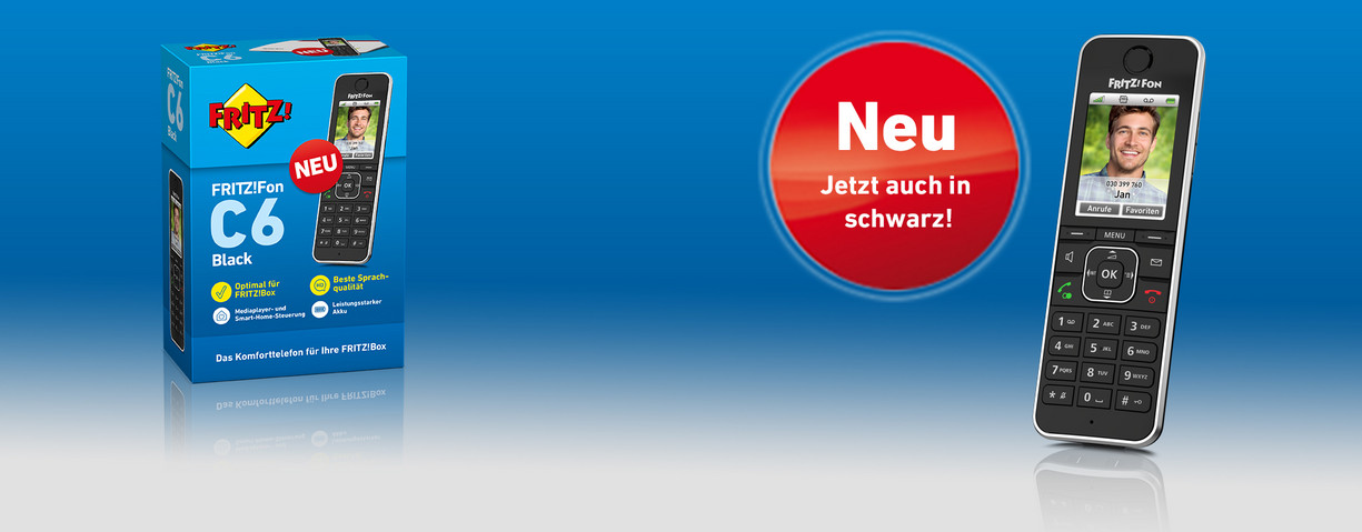 AVM Fritz!Fon C6 Black DECT-Handy Zusatztelefon mit Ladeschale AVM Fritz!Fon C6 Black DECT-Handy Zusatztelefon mit Ladeschale
