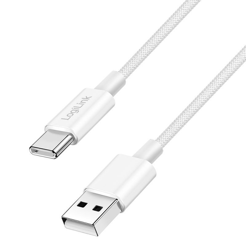 USB C/A Kabel 1,0 M. - USB Typ C-Stecker > USB A-Stecker, weiss Nylon