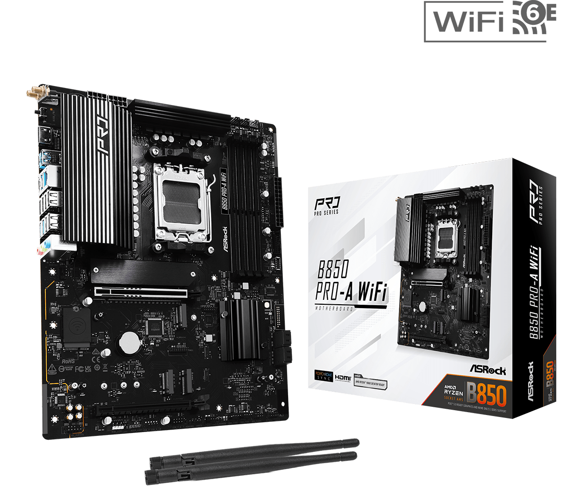 ASRock B850 Pro-A WiFi Sockel AM5, 4xDDR5 4xM.2 / HDMI , ATX ASRock B850 Pro-A WiFi Sockel AM5, 4xDDR5 4xM.2 / HDMI , ATX