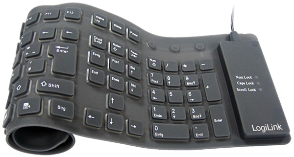 LogiLink Tastatur Flexibel Wasserfest, USB + PS2 schwarz LogiLink Tastatur Flexibel Wasserfest, USB + PS2 schwarz