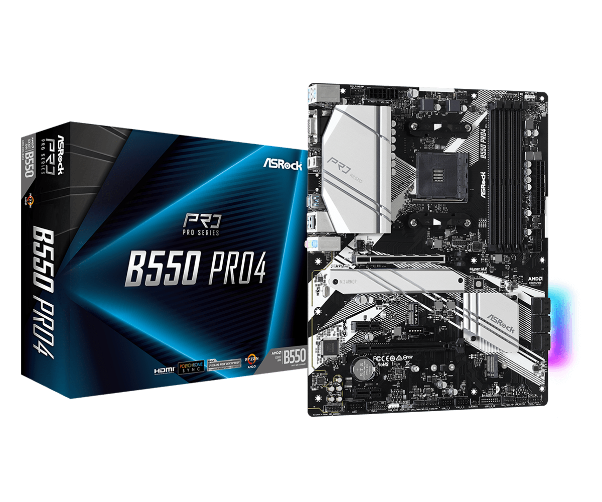 ASRock B550 Pro4 Sockel AM4, 4xDDR4 M.2 / HDMI / VGA, ATX ASRock B550 Pro4 Sockel AM4, 4xDDR4 M.2 / HDMI / VGA, ATX
