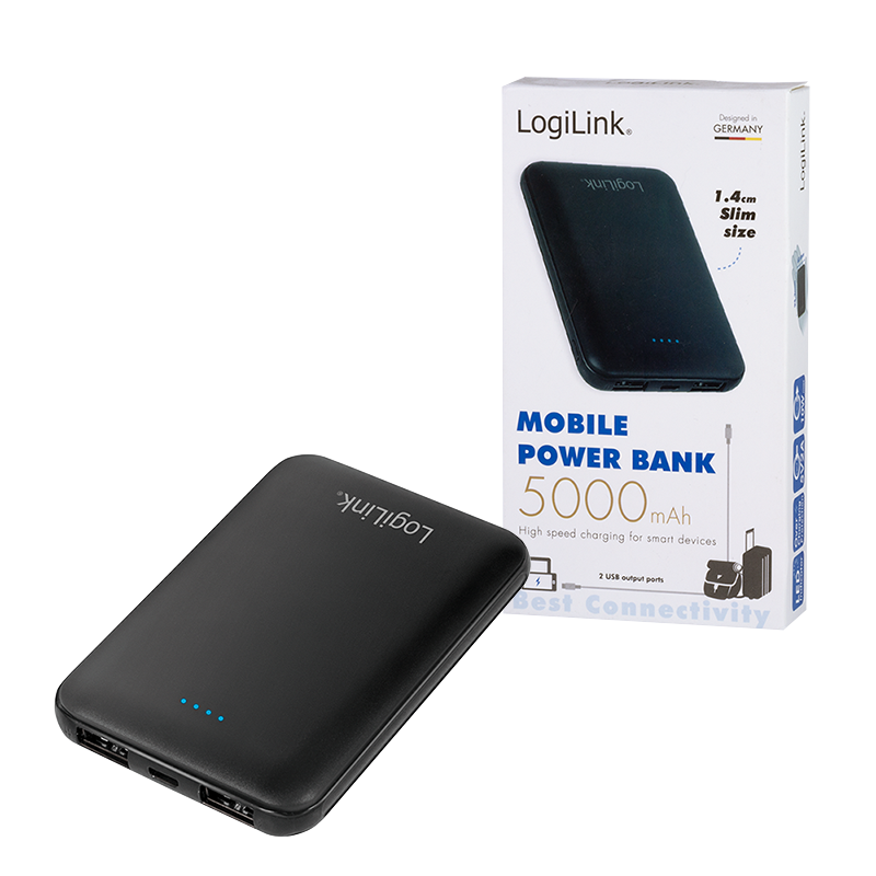 Mobile Powerbank 5000mAh 2x USB-A, schwarz